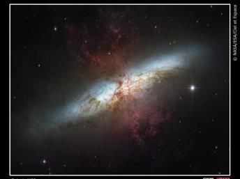 Trung tâm Thiên hà Messier 82 - nơi sản sinh của các ngôi sao, trong quá trình va chạm với Thiên hà Messier 81 tiến tới gần